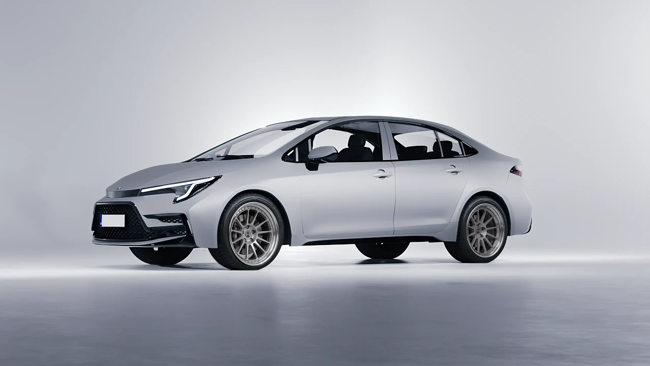 Toyota Corolla Sedan Hybrid 2023 on HRE Performance Wheels 303 forged wheels, front three-quarter view