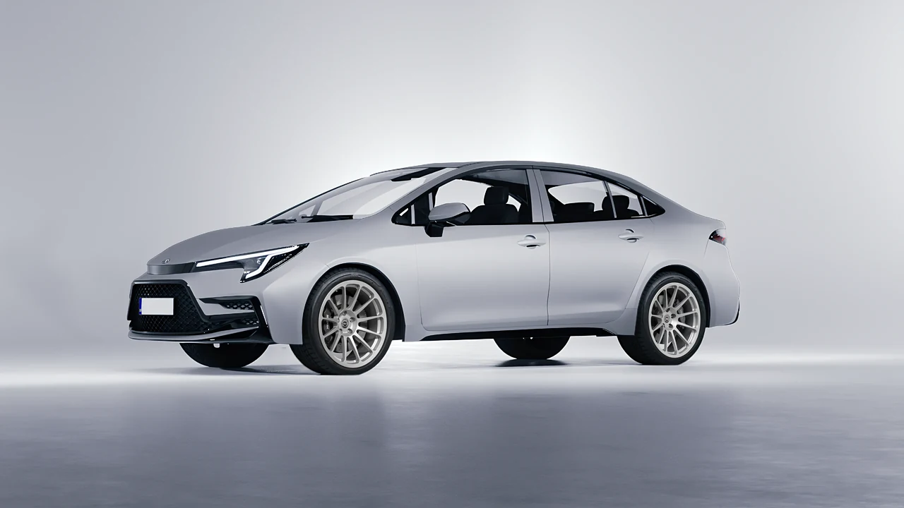 Toyota Corolla Sedan Hybrid 2023 on HRE Performance Wheels 303M forged wheels, front three-quarter view