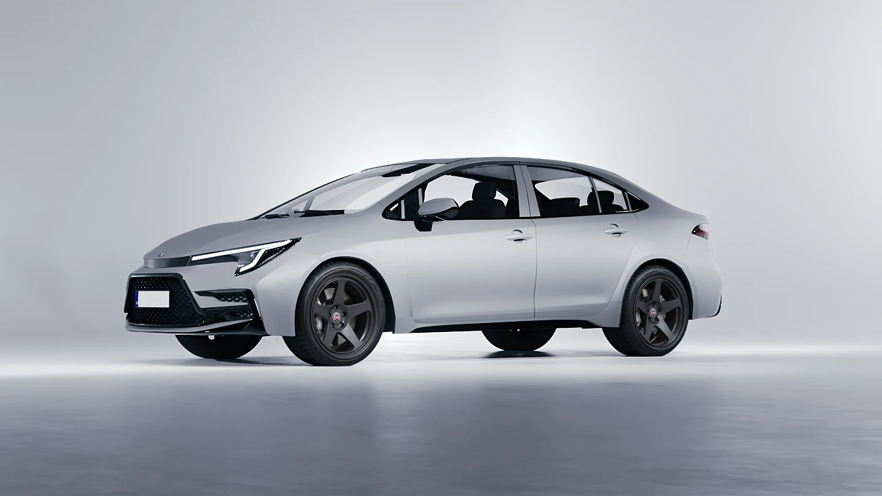 Toyota Corolla Sedan Hybrid 2023 on HRE Performance Wheels 305-GT forged wheels, front three-quarter view