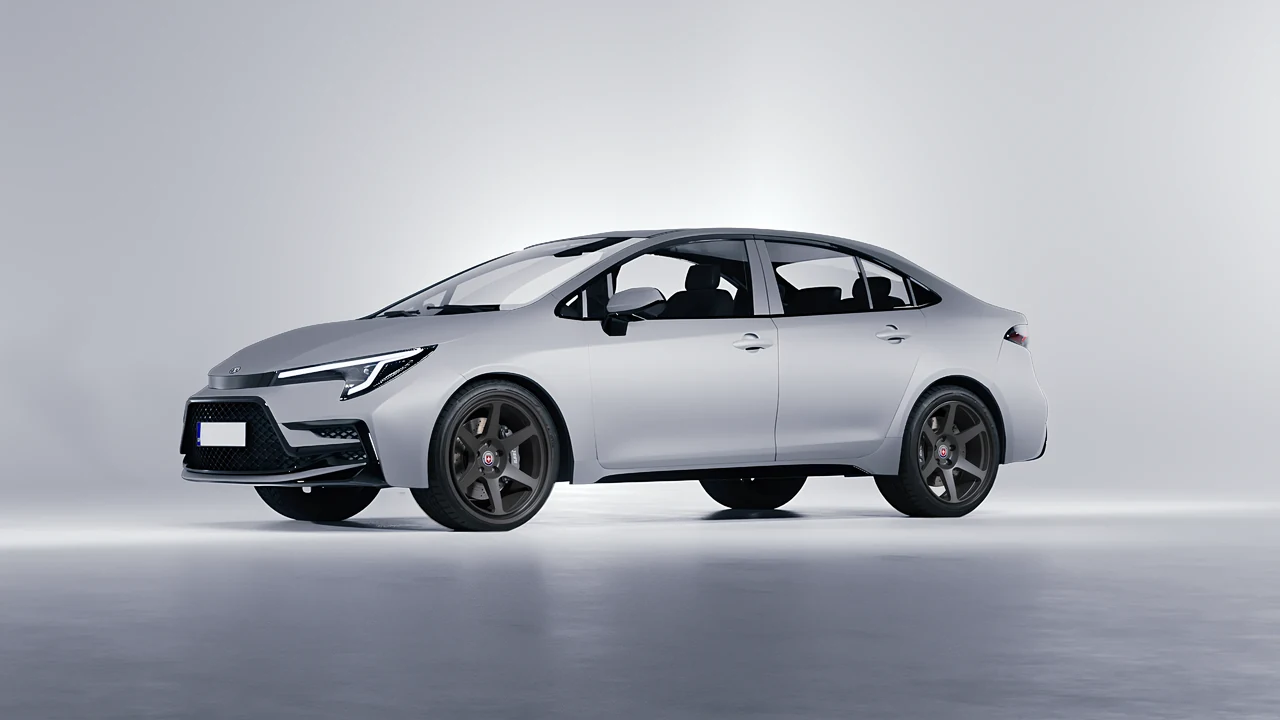 Toyota Corolla Sedan Hybrid 2023 on HRE Performance Wheels 306-GT forged wheels, front three-quarter view