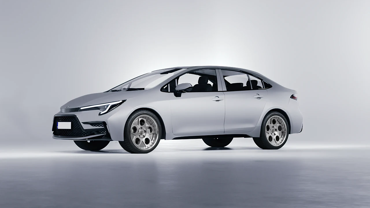 Toyota Corolla Sedan Hybrid 2023 on HRE Performance Wheels 454 forged wheels, front three-quarter view