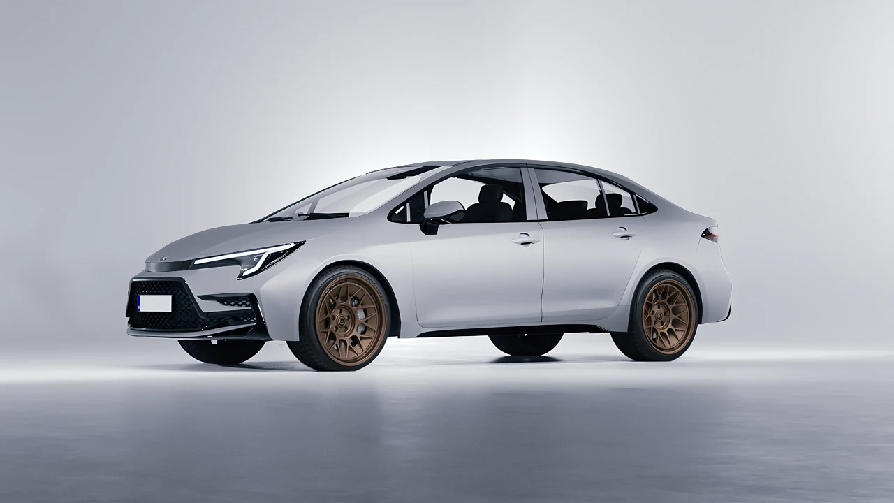 Toyota Corolla Sedan Hybrid 2023 on HRE Performance Wheels 500-GTM forged wheels, front three-quarter view
