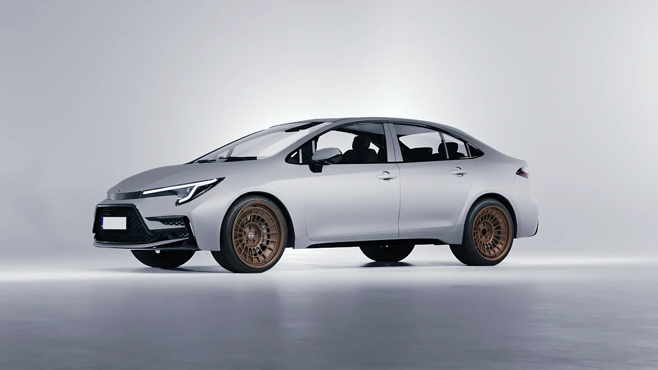 Toyota Corolla Sedan Hybrid 2023 on HRE Performance Wheels 515-GTM forged wheels, front three-quarter view