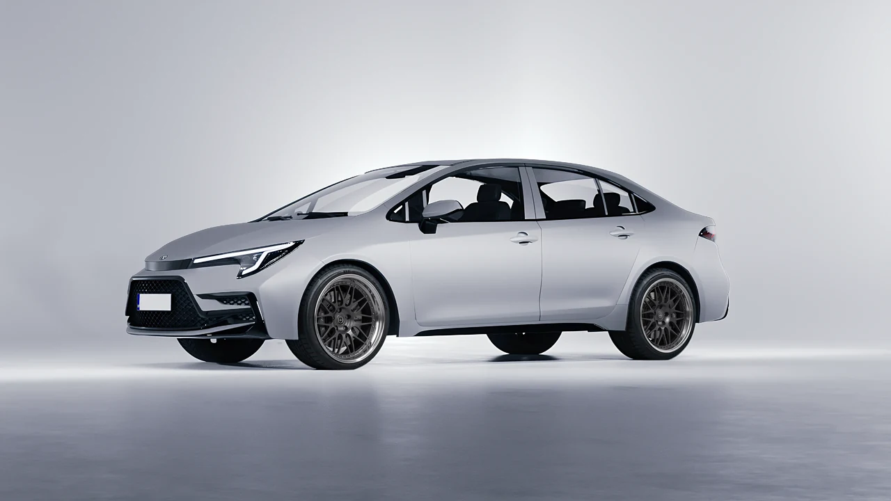 Toyota Corolla Sedan Hybrid 2023 on HRE Performance Wheels 540 forged wheels, front three-quarter view