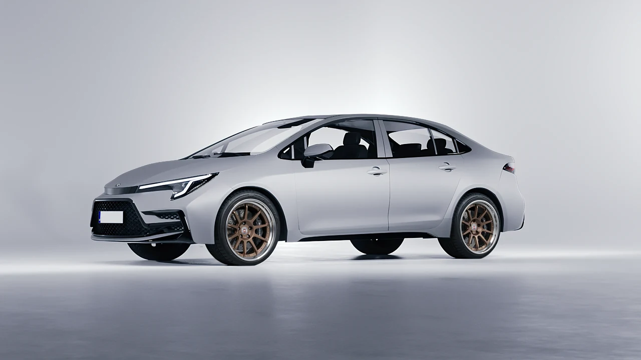 Toyota Corolla Sedan Hybrid 2023 on HRE Performance Wheels C103 forged wheels, front three-quarter view