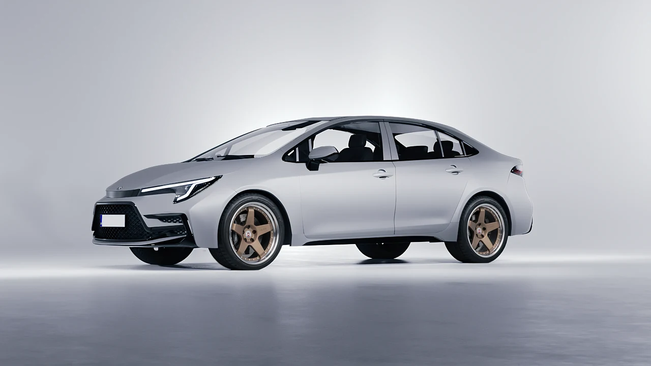 Toyota Corolla Sedan Hybrid 2023 on HRE Performance Wheels C105 forged wheels, front three-quarter view