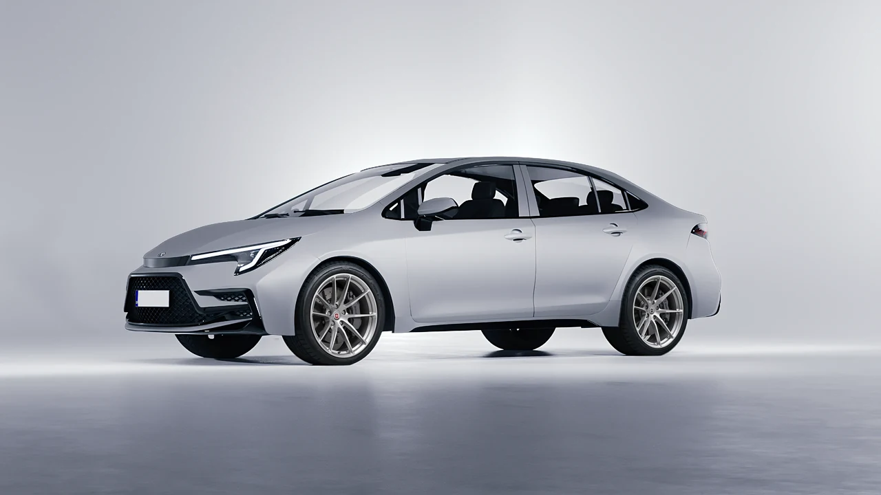 Toyota Corolla Sedan Hybrid 2023 on HRE Performance Wheels P104 forged wheels, front three-quarter view