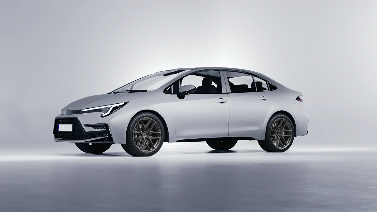 Toyota Corolla Sedan Hybrid 2023 on HRE Performance Wheels P161SC forged wheels, front three-quarter view
