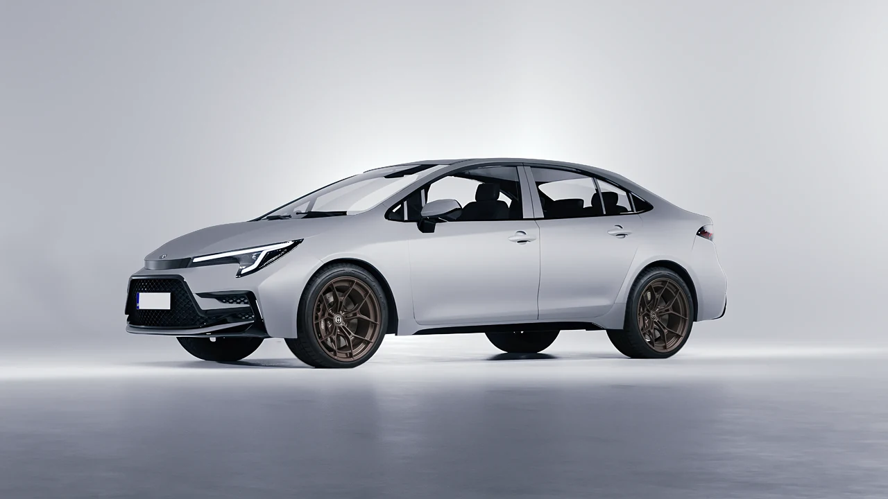 Toyota Corolla Sedan Hybrid 2023 on HRE Performance Wheels P301 forged wheels, front three-quarter view