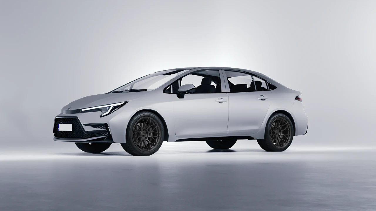 Toyota Corolla Sedan Hybrid 2023 on HRE Performance Wheels RC100 forged wheels, front three-quarter view