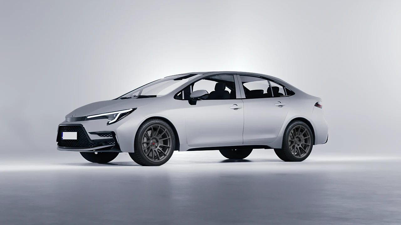 Toyota Corolla Sedan Hybrid 2023 on HRE Performance Wheels RC103 forged wheels, front three-quarter view