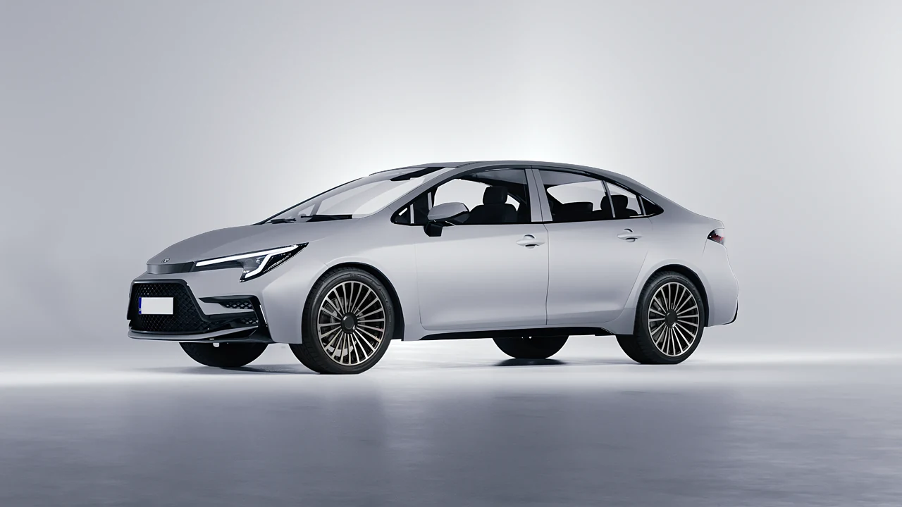 Toyota Corolla Sedan Hybrid 2023 on RDB LA Twenty Three forged wheels, front three-quarter view