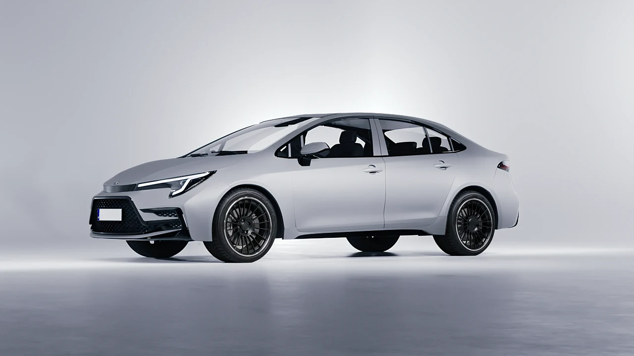 Toyota Corolla Sedan Hybrid 2023 on RDB LA Twenty Two forged wheels, front three-quarter view
