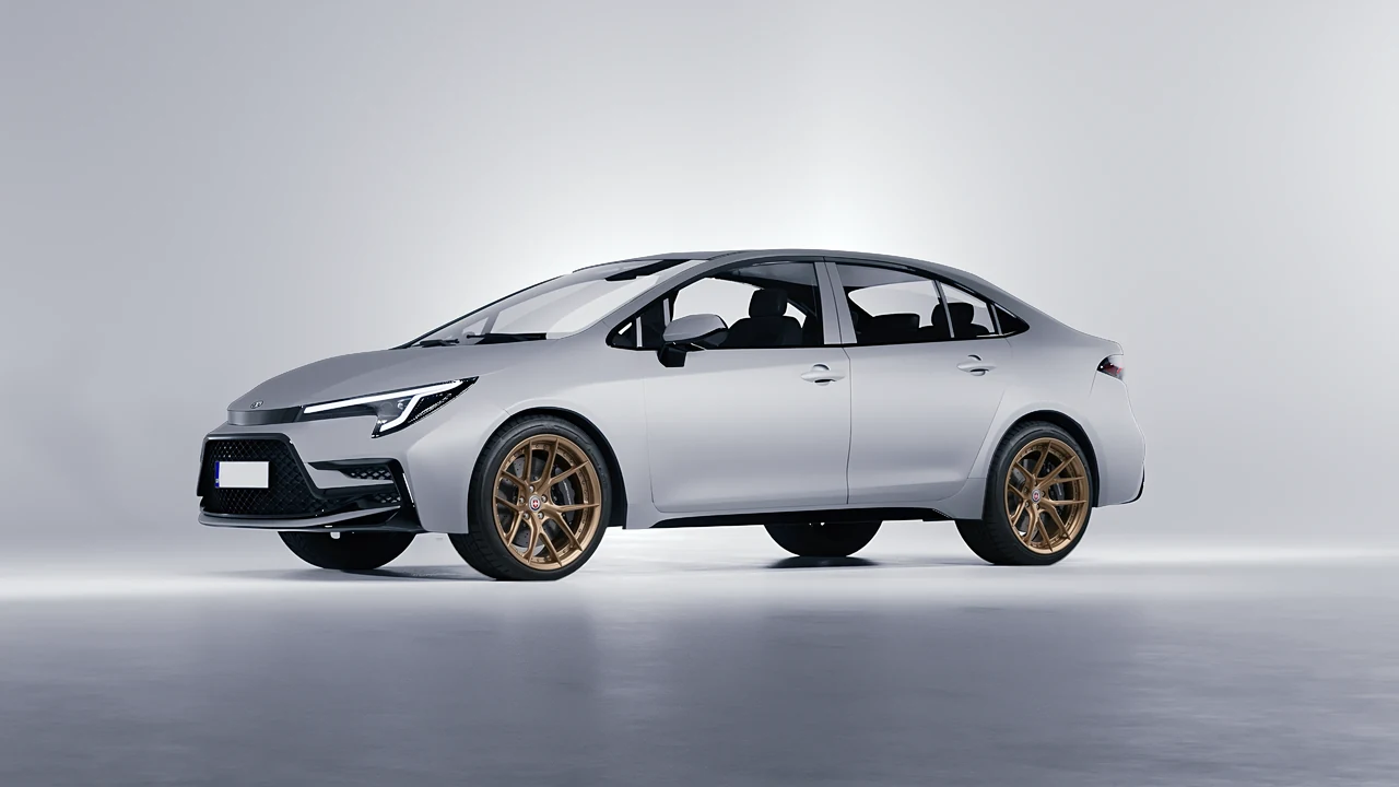 Toyota Corolla Sedan Hybrid 2023 on HRE Performance Wheels S101SC forged wheels, front three-quarter view