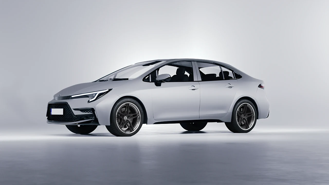 Toyota Corolla Sedan Hybrid 2023 on HRE Performance Wheels S107 forged wheels, front three-quarter view