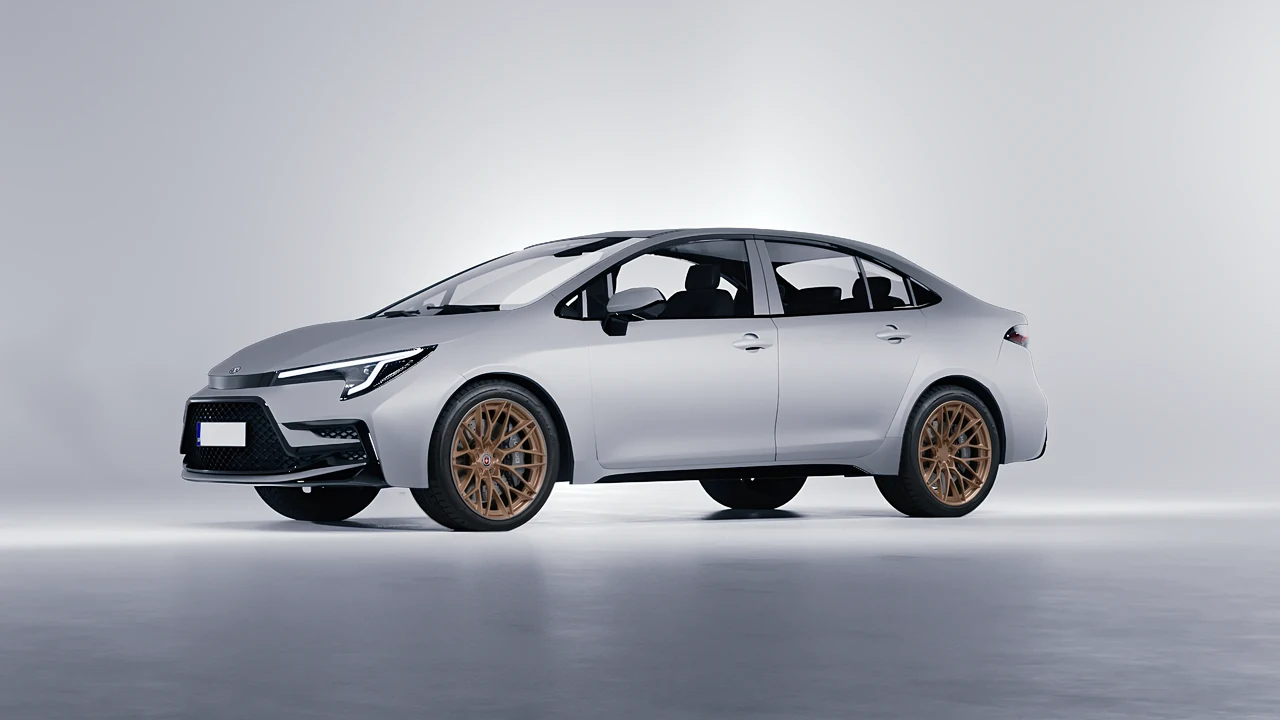 Toyota Corolla Sedan Hybrid 2023 on HRE Performance Wheels S200H forged wheels, front three-quarter view