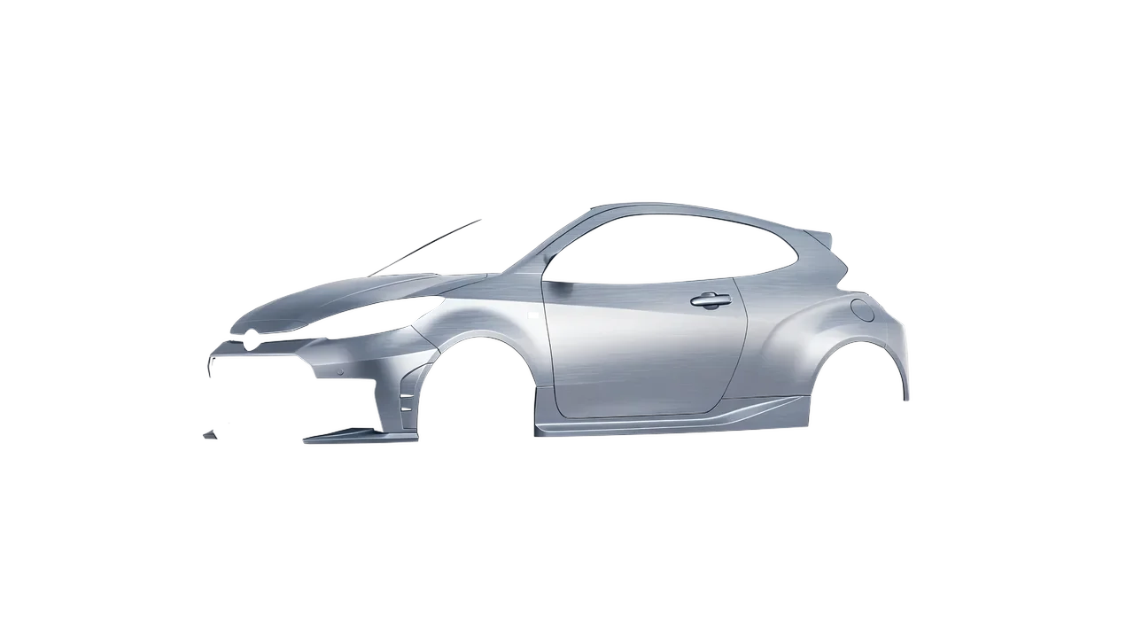 Toyota GR Yaris 2024 wrapped in Brushed Aluminum (Avery Dennison SW900-812-X), front three-quarter view