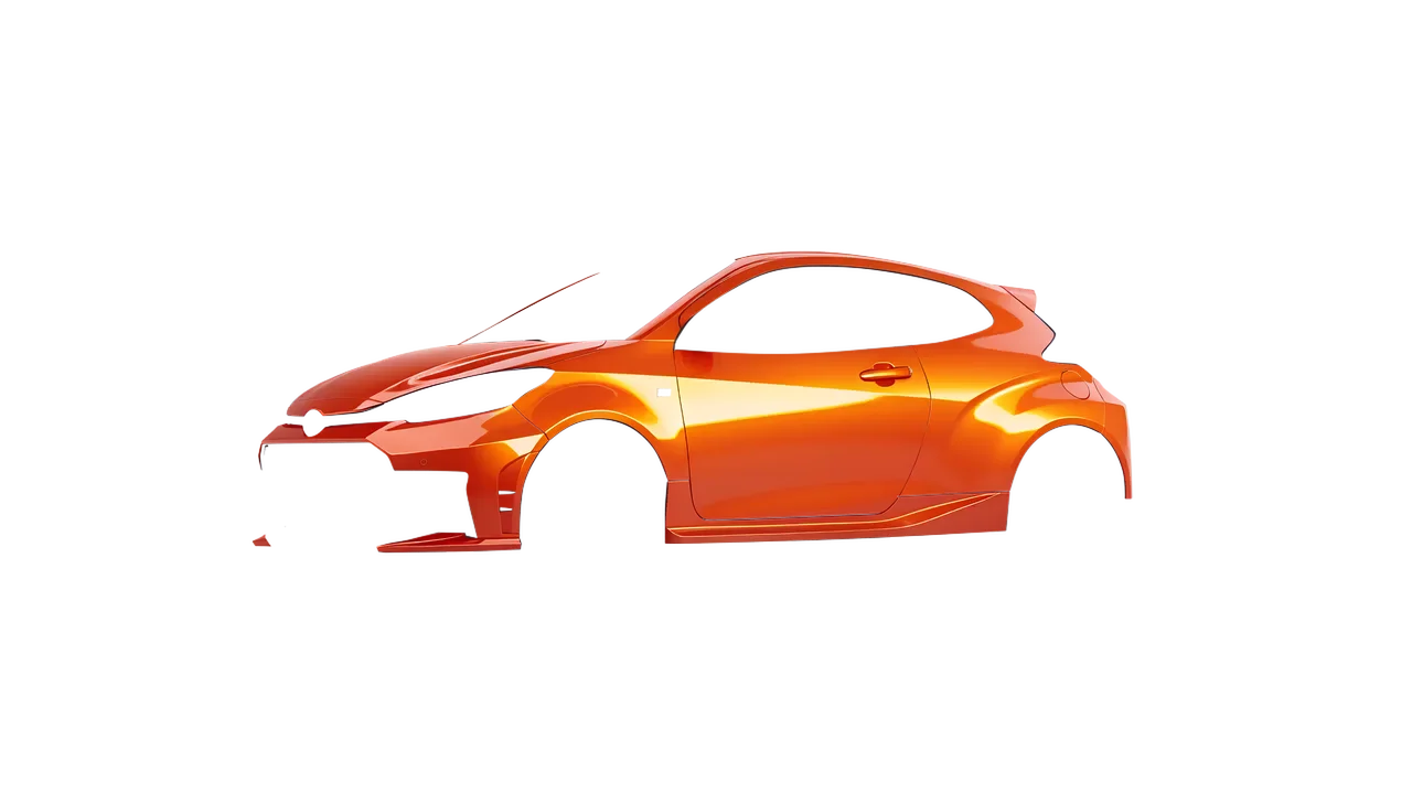 Toyota GR Yaris 2024 wrapped in Fiery Orange (3M G364), front three-quarter view