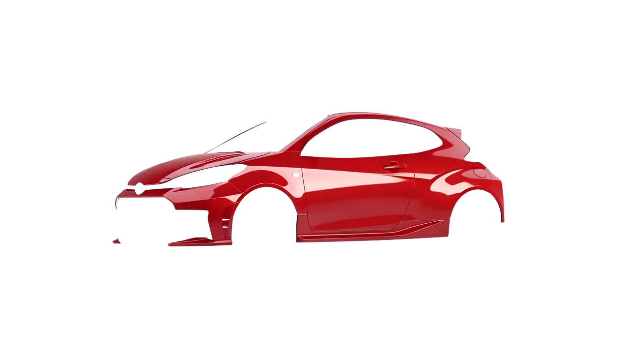 Toyota GR Yaris 2024 wrapped in Hot Rod Red (3M G13), front three-quarter view