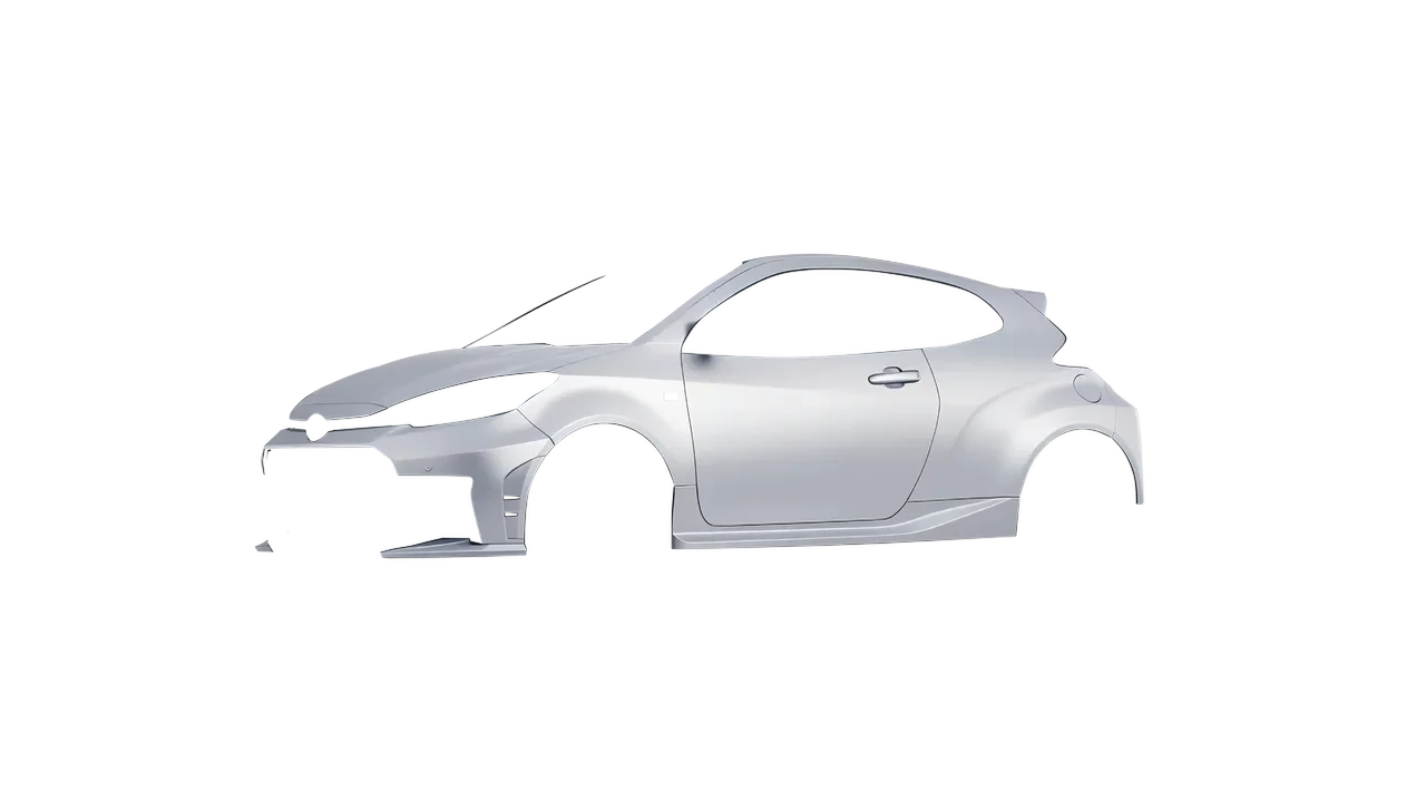 Toyota GR Yaris 2024 wrapped in Matte Silver (3M M21), front three-quarter view