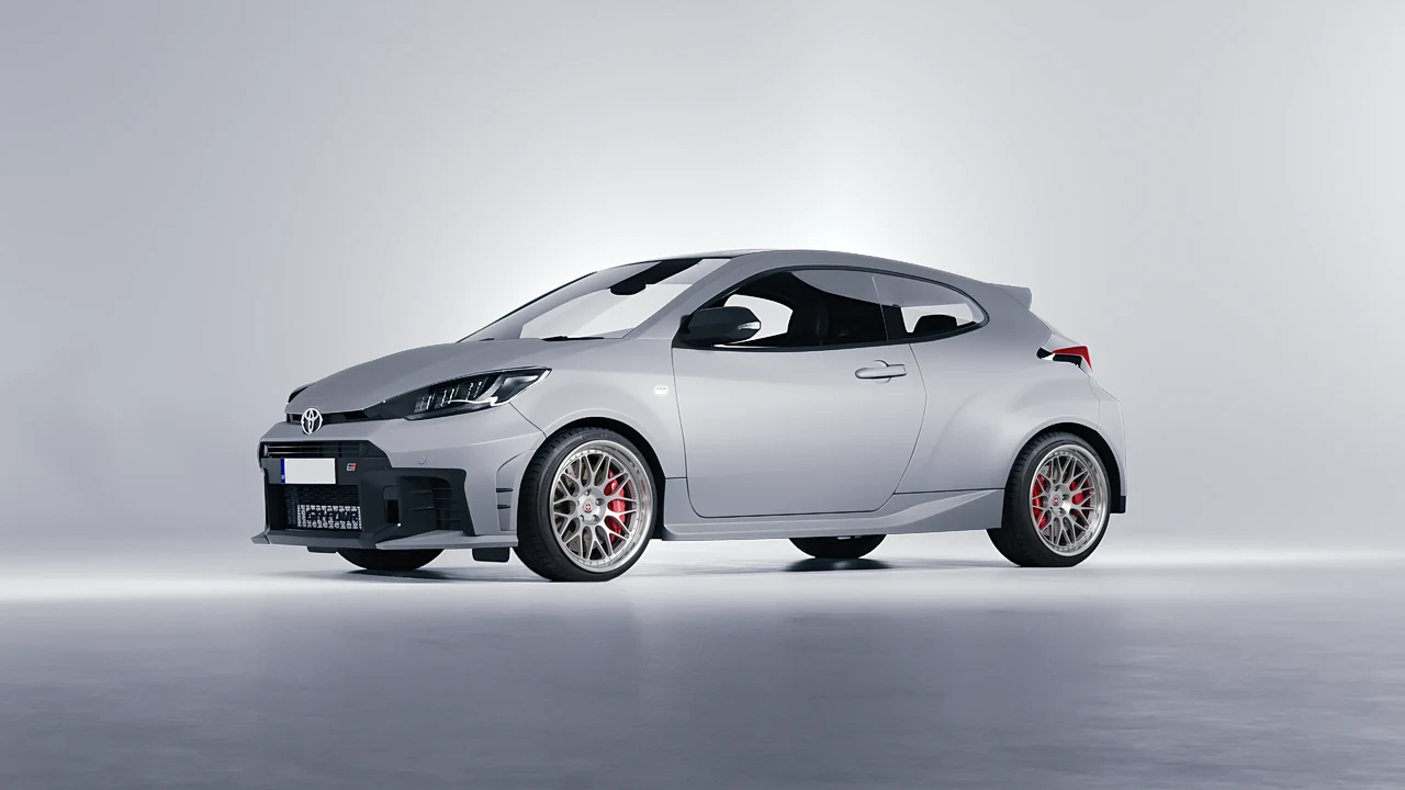 Toyota GR Yaris 2024 on HRE Performance Wheels 300 forged wheels, front three-quarter view