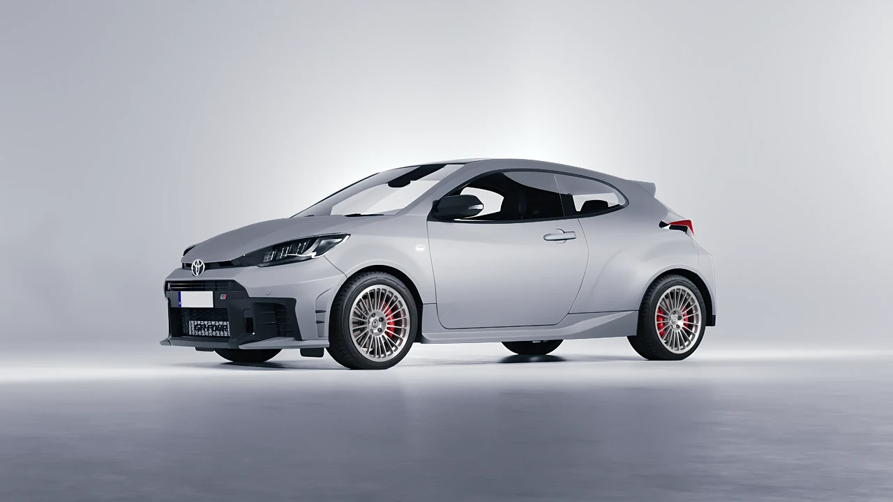 Toyota GR Yaris 2024 on HRE Performance Wheels 309M forged wheels, front three-quarter view