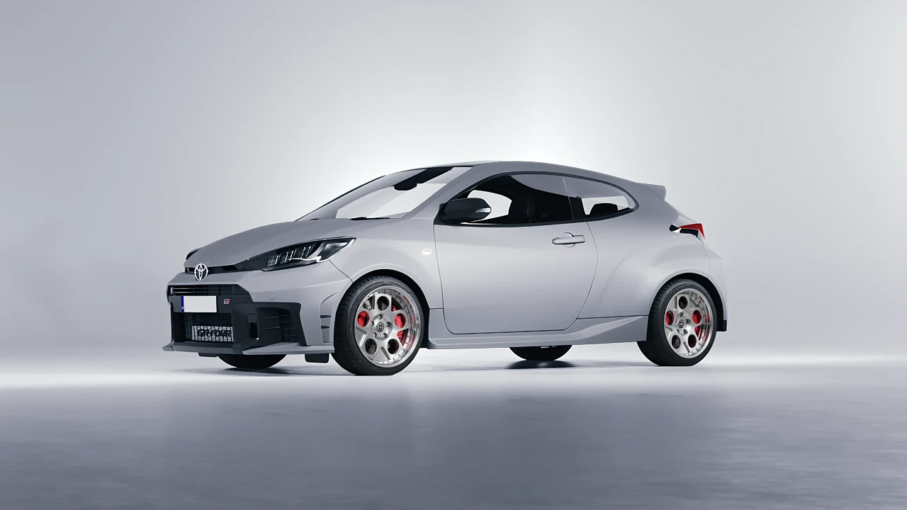 Toyota GR Yaris 2024 on HRE Performance Wheels 454 forged wheels, front three-quarter view