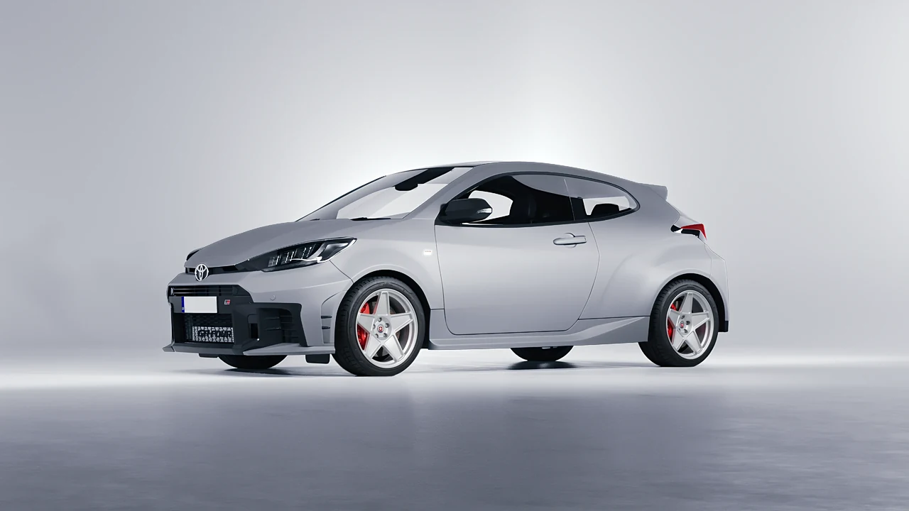 Toyota GR Yaris 2024 on HRE Performance Wheels 505M forged wheels, front three-quarter view