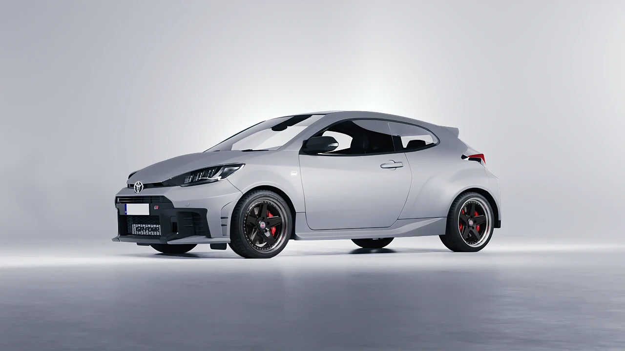 Toyota GR Yaris 2024 on HRE Performance Wheels 517 forged wheels, front three-quarter view