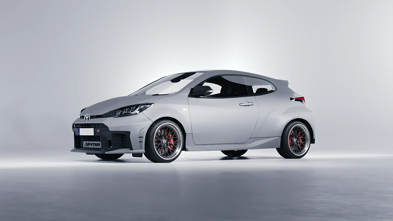 Toyota GR Yaris 2024 on HRE Performance Wheels 520 forged wheels, front three-quarter view