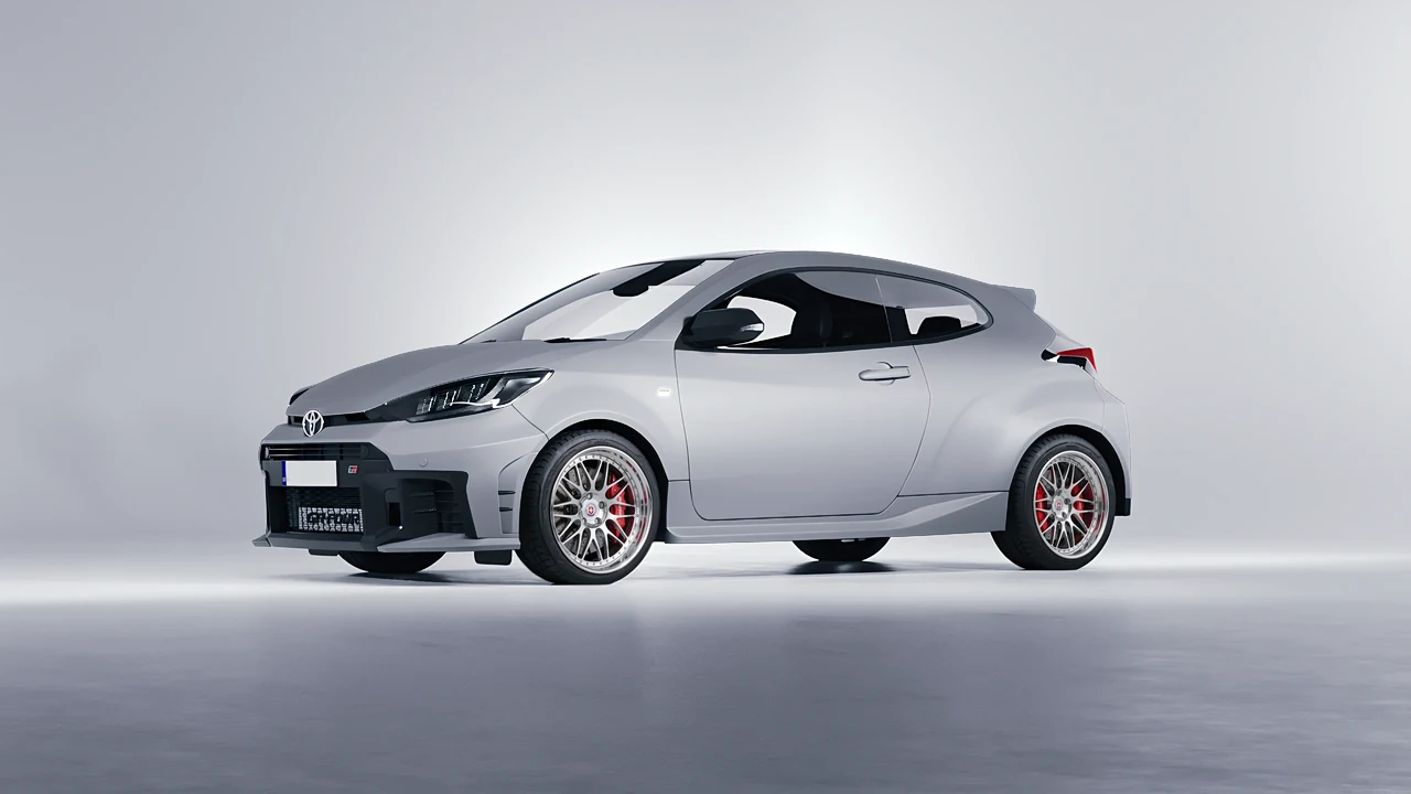 Toyota GR Yaris 2024 on HRE Performance Wheels 540C forged wheels, front three-quarter view