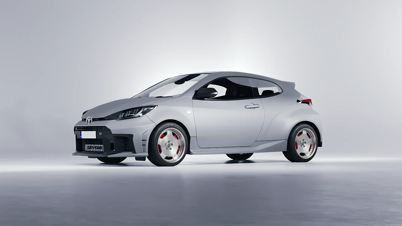 Toyota GR Yaris 2024 on HRE Performance Wheels 544 forged wheels, front three-quarter view