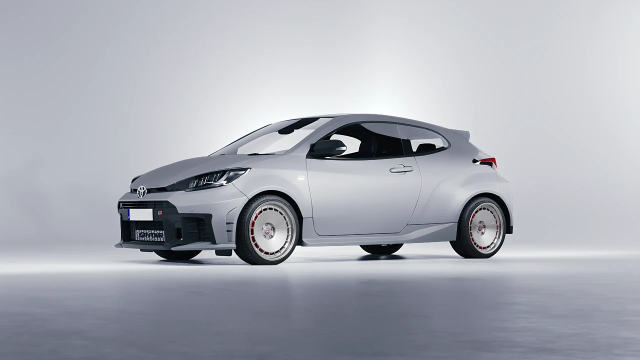 Toyota GR Yaris 2024 on HRE Performance Wheels 935 forged wheels, front three-quarter view