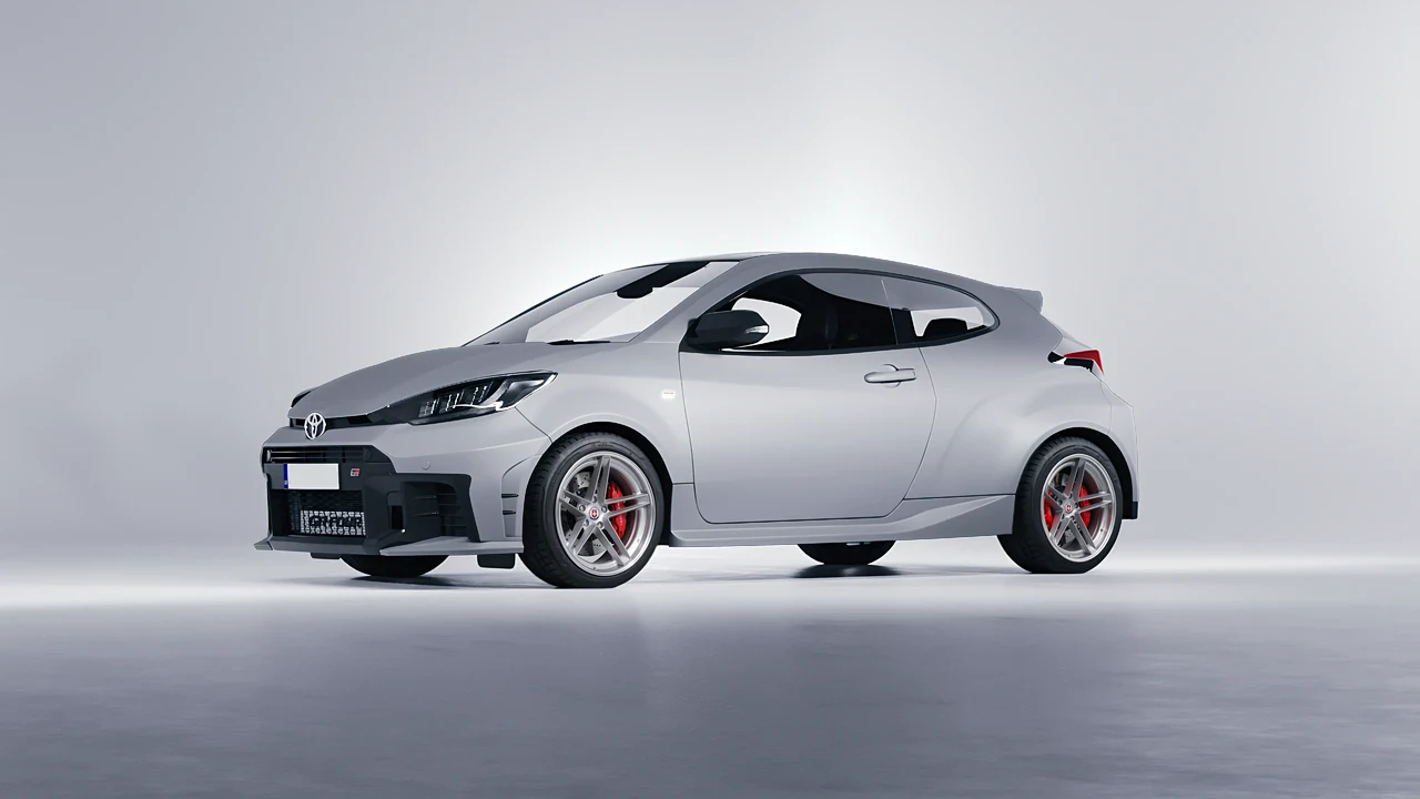 Toyota GR Yaris 2024 on HRE Performance Wheels G-Code forged wheels, front three-quarter view