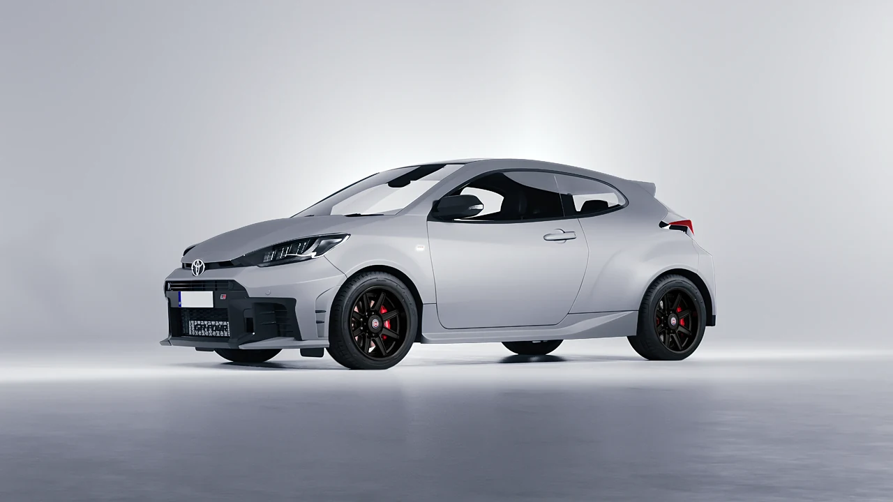 Toyota GR Yaris 2024 on HRE Performance Wheels HD188H forged wheels, front three-quarter view