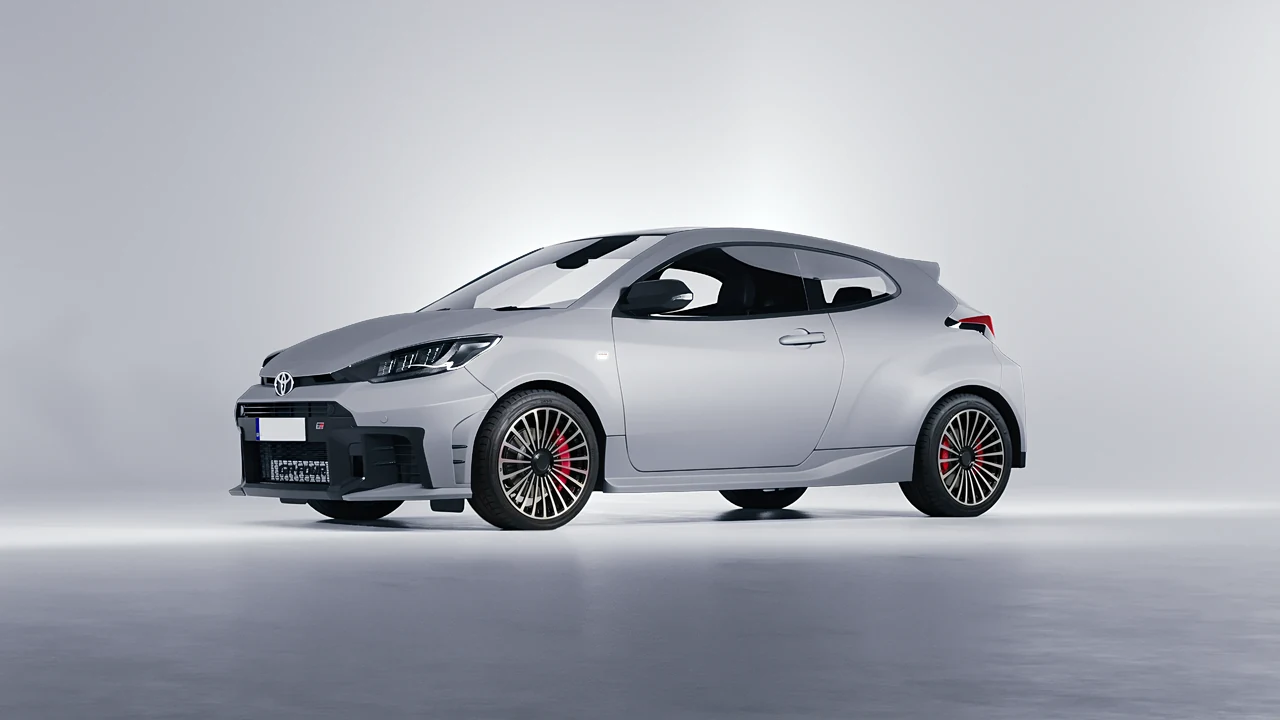 Toyota GR Yaris 2024 on RDB LA Twenty Three forged wheels, front three-quarter view