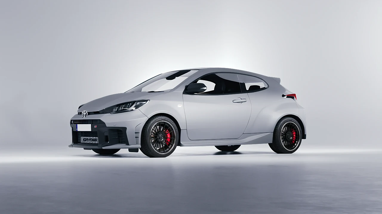 Toyota GR Yaris 2024 on RDB LA Twenty Two forged wheels, front three-quarter view