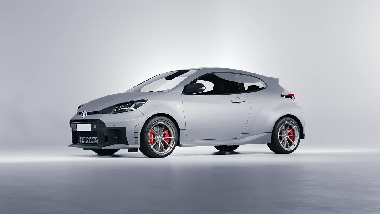 Toyota GR Yaris 2024 on HRE Performance Wheels S204 forged wheels, front three-quarter view
