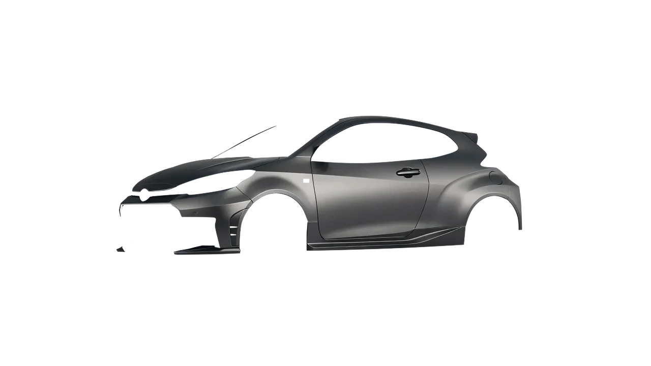 Toyota GR Yaris 2024 wrapped in Black Rock Grey (Avery Dennison SW900-823-M), front three-quarter view