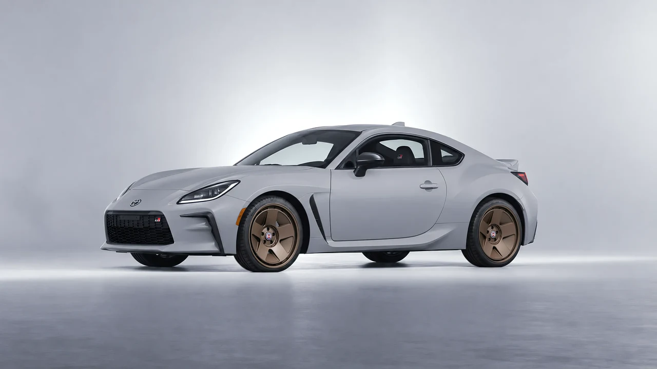 Toyota GR86 2022 on HRE Performance Wheels 555-GTM forged wheels, front three-quarter view