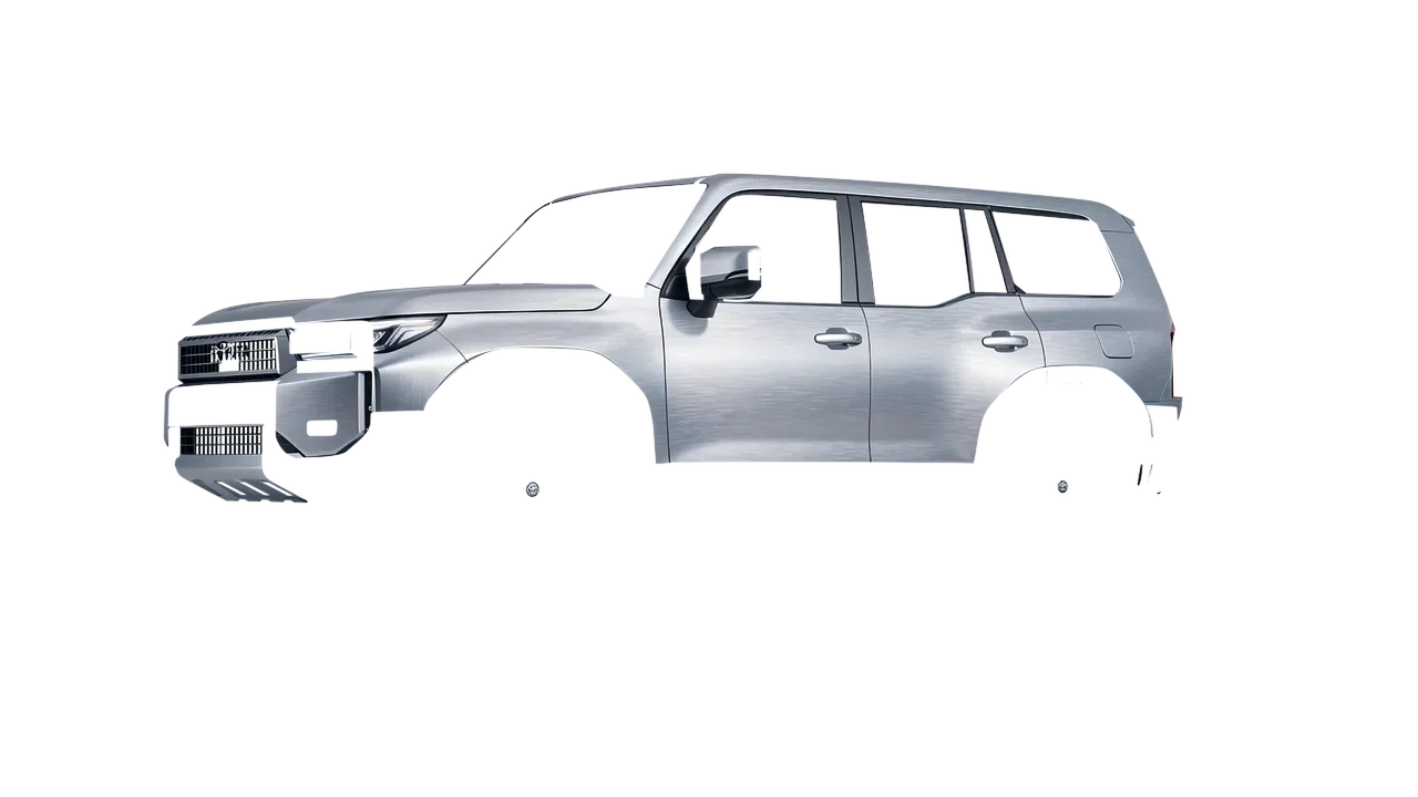 Toyota Land Cruiser 250 Prado 2024 wrapped in Brushed Aluminum (Avery Dennison SW900-812-X), front three-quarter view