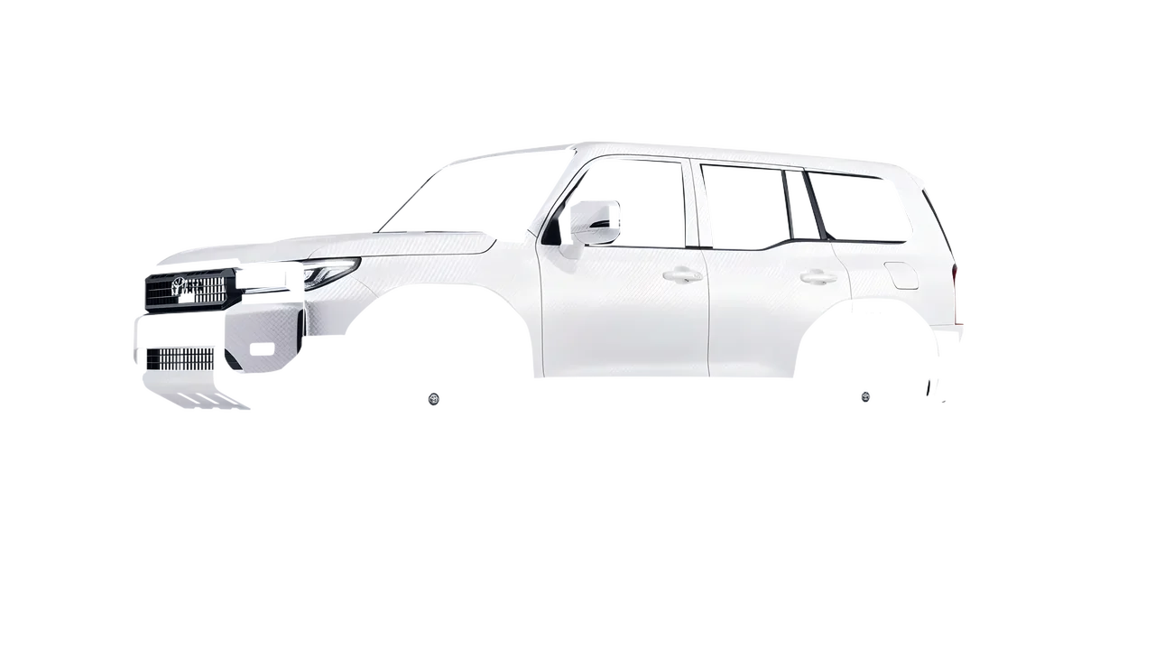 Toyota Land Cruiser 250 Prado 2024 wrapped in Carbon Fiber White (Avery Dennison SW900-115-X), front three-quarter view
