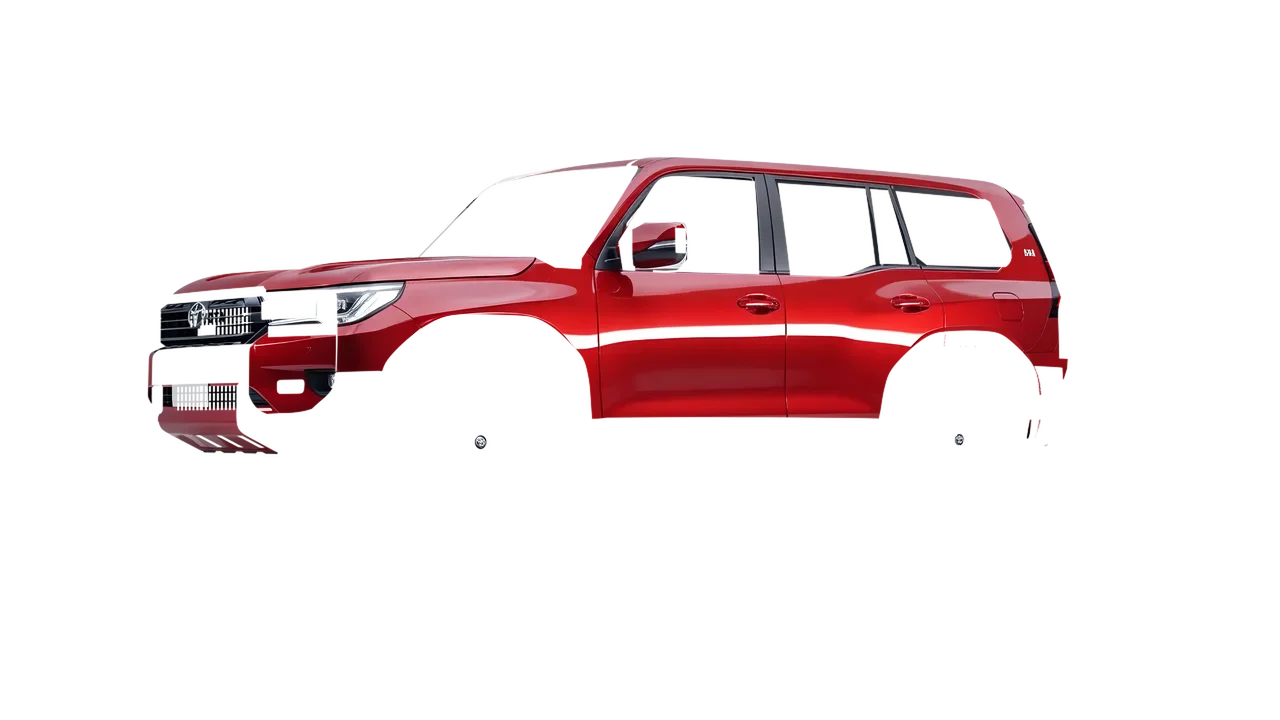 Toyota Land Cruiser 250 Prado 2024 wrapped in Hot Rod Red (3M G13), front three-quarter view