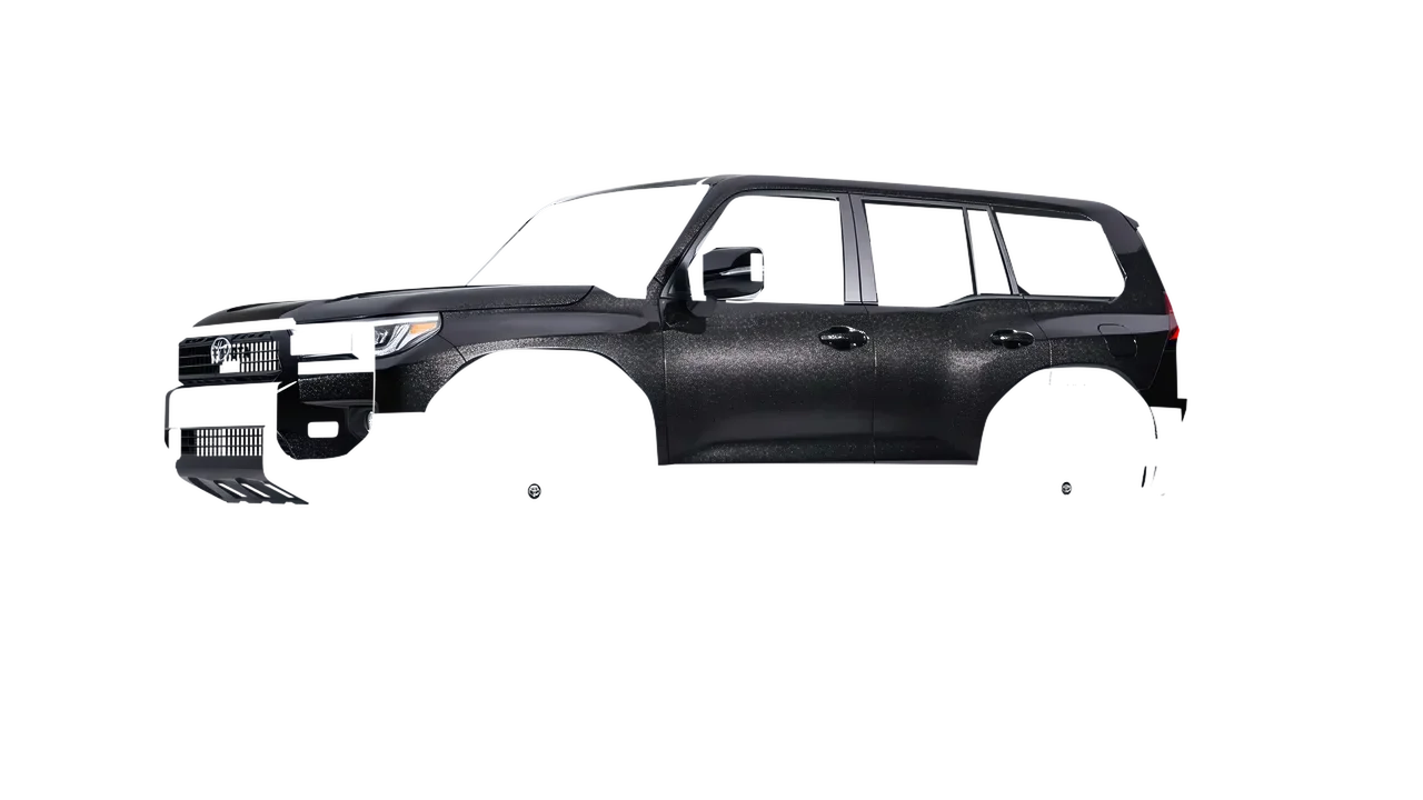 Toyota Land Cruiser 250 Prado 2024 wrapped in Mystery Black (Avery Dennison SW900-184-M), front three-quarter view