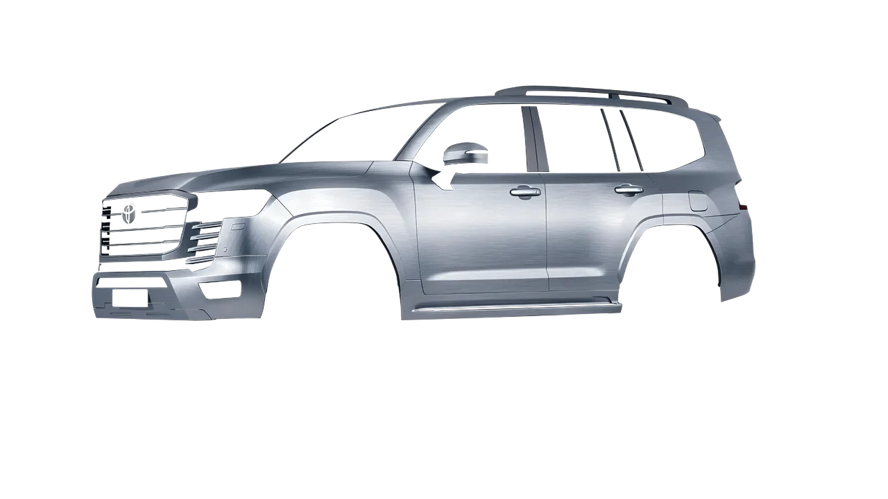 Toyota Land Cruiser 300 2022 wrapped in Brushed Aluminum (Avery Dennison SW900-812-X), front three-quarter view