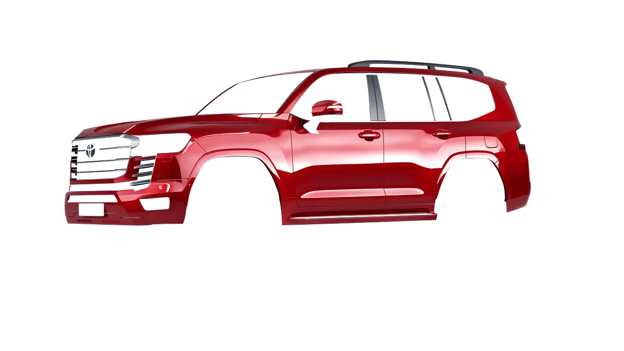 Toyota Land Cruiser 300 2022 wrapped in Hot Rod Red (3M G13), front three-quarter view