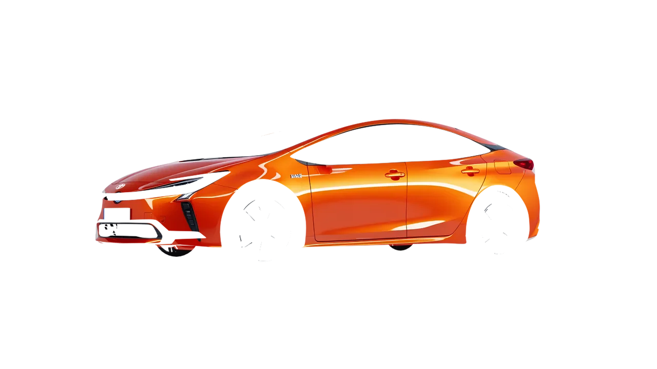 Toyota Prius 2023 wrapped in Fiery Orange (3M G364), front three-quarter view