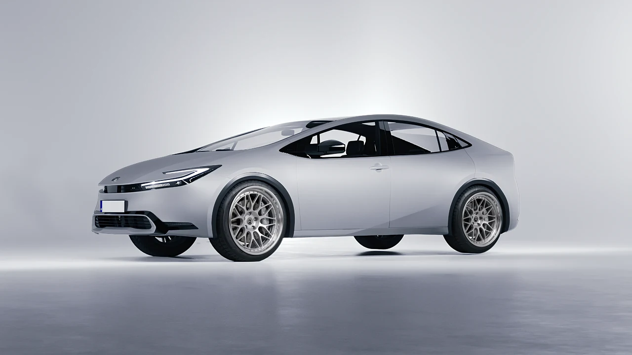 Toyota Prius 2023 on HRE Performance Wheels 300 forged wheels, front three-quarter view