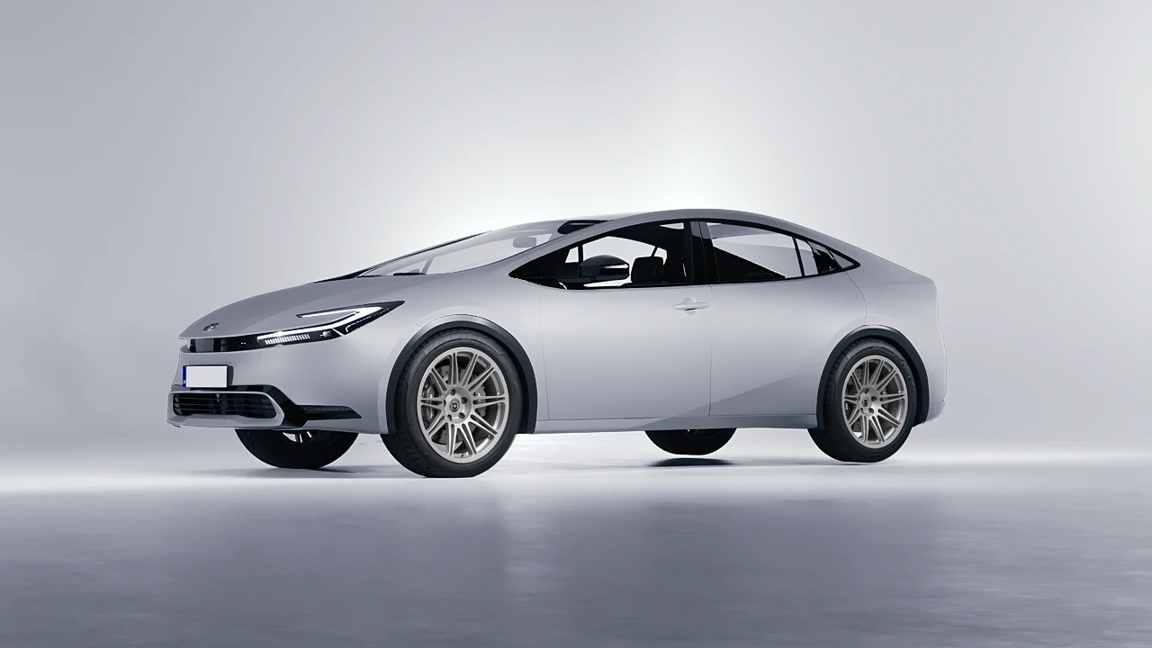 Toyota Prius 2023 on HRE Performance Wheels 301M forged wheels, front three-quarter view