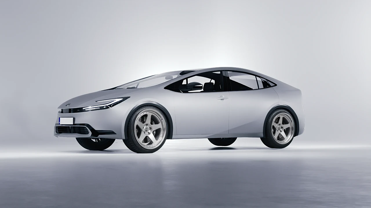 Toyota Prius 2023 on HRE Performance Wheels 305 forged wheels, front three-quarter view